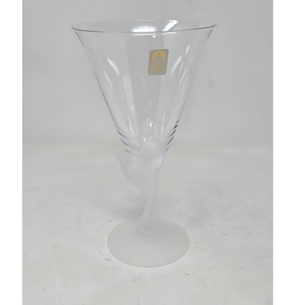 Vtg Sasaki "Wings" crystal water goblet dove bird stem frosted Art Deco